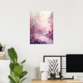 Poster Dreamy Watercolor Forest in Rose Hues (Bureau à domicile)