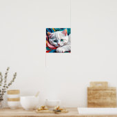 Poster Dreamy White Kitten – Soft Pastel Abstract Cat Art (Cuisine)