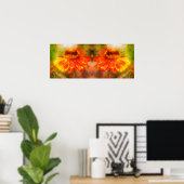 Poster Dreamy Zinnia Flower Distressed Miroir Abstrait (Bureau à domicile)