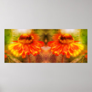 Poster Dreamy Zinnia Flower Distressed Miroir Abstrait