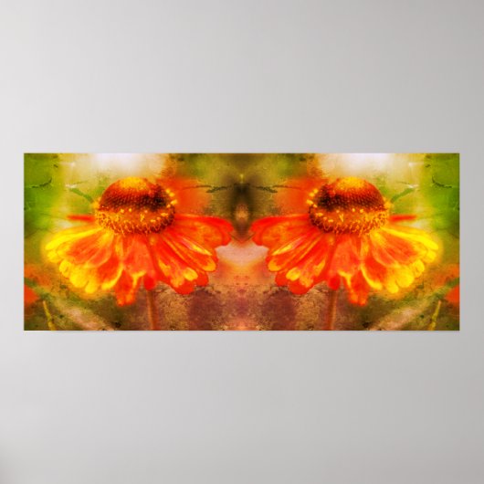 Poster Dreamy Zinnia Flower Distressed Miroir Abstrait (Devant)