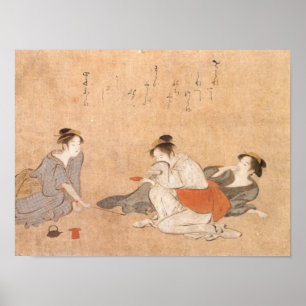 Poster Drie Drunken Vrouwen Kiyonag Japanse kunst