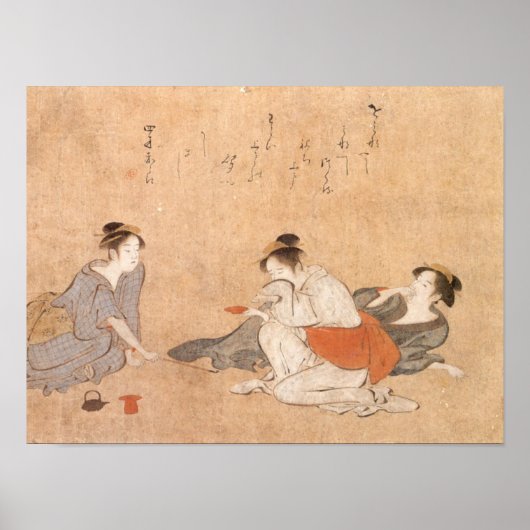 Poster Drie Drunken Vrouwen Kiyonag Japanse kunst (Voorkant)
