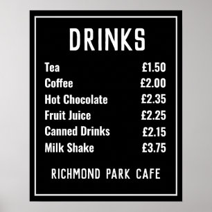 Poster Drinks & Refreshments Price List
