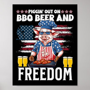 Poster Drôle 4 juillet Cochon Grilling Barbecue Fête Rbec