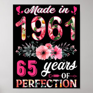 Poster Drôle 65 Ans Faits En 1961 Floral 65e Anniversaire