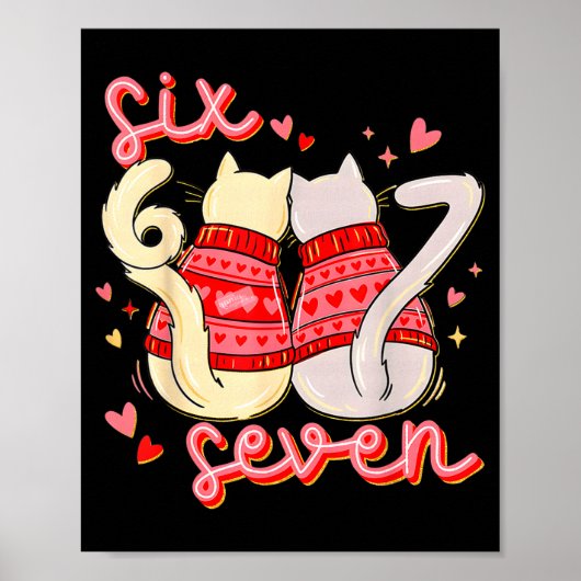 Poster Drôle 67 Mème Chat Cœur Saint-Valentin Six Sept Ch (Devant)