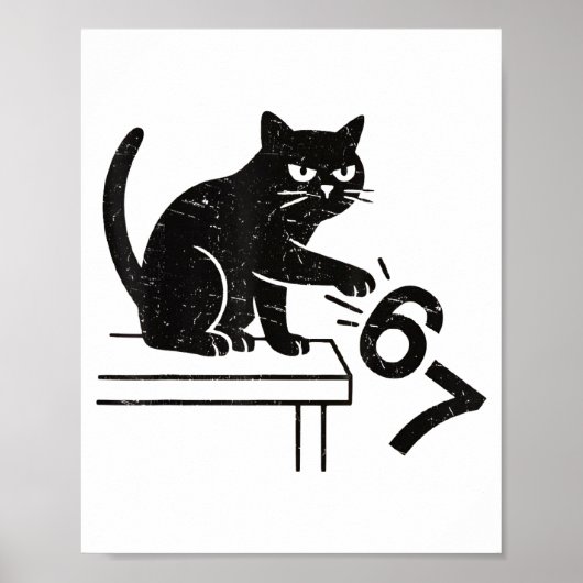 Poster Drôle 6 7 Mème Chat Renverse 67 (Devant)