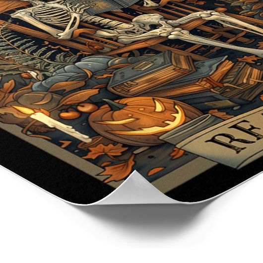 Poster Drôle à lire en paix Squelette Halloween Lire Bynn (Coin)