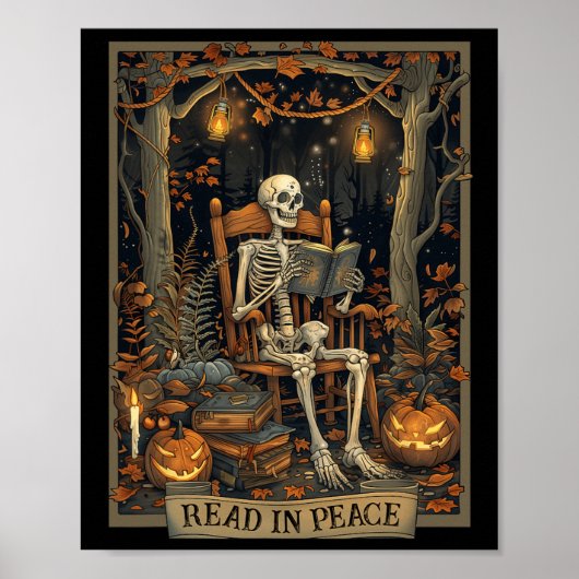 Poster Drôle à lire en paix Squelette Halloween Lire Bynn (Devant)