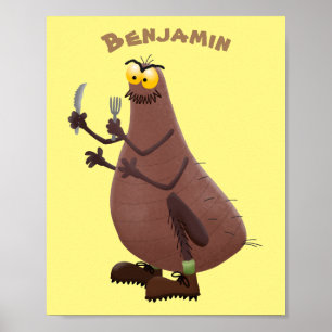 Poster Drôle affamé pulette affamée dessin animé