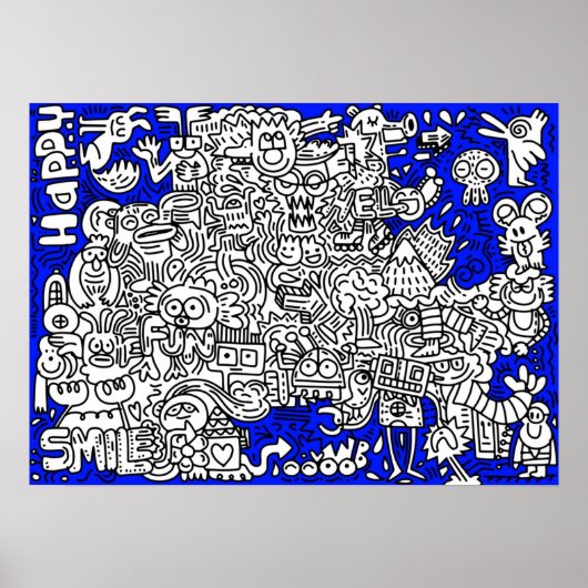 Poster Drôle amusant personnages de dessin animé imaginai (Devant)