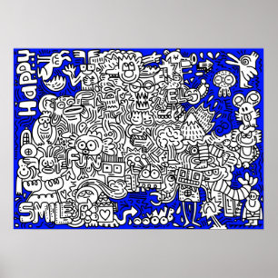 Poster Drôle amusant personnages de dessin animé imaginai