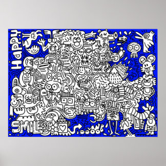 Poster Drôle amusant personnages de dessin animé imaginai