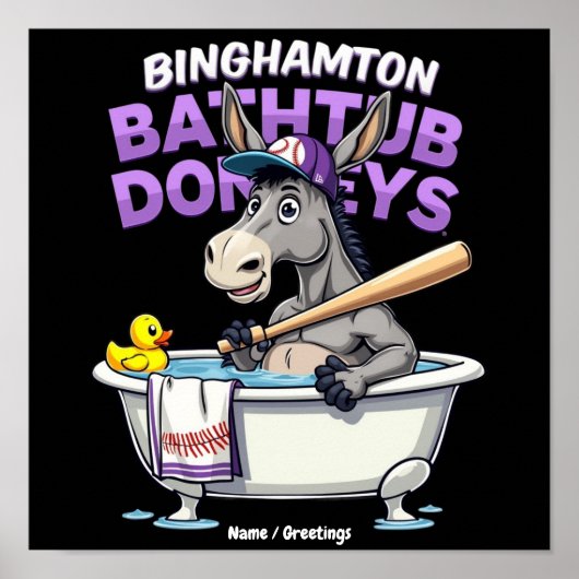 Poster Drôle Âne de Baignoire de Batte de Baseball de Bin (Devant)