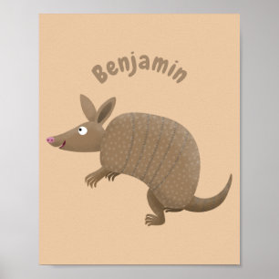 Poster Drôle armadillo joyeux dessin animé
