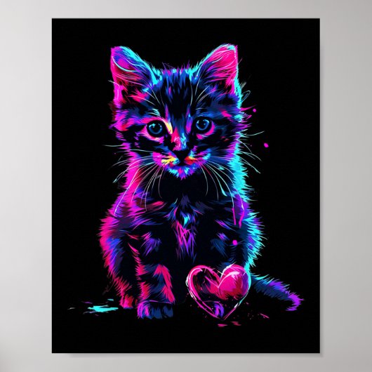 Poster Drôle Art Lumière noire Glitch Mignon Chat Chaton (Devant)
