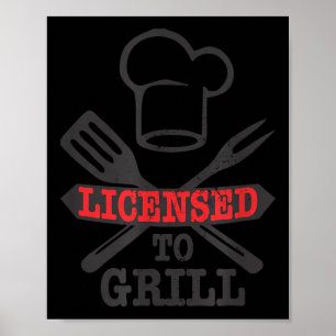 Poster Drôle Autorisé À Griller Grill Bbq Viande Papa Gra