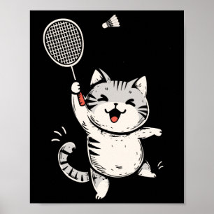Poster Drôle Badminton Chat Cute Kitty Joueur Badminton S