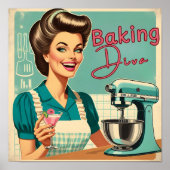 Poster Drôle baking diva cuisine mixer les années 50 BD l (Devant)