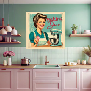 Poster Drôle baking diva cuisine mixer les années 50 BD l