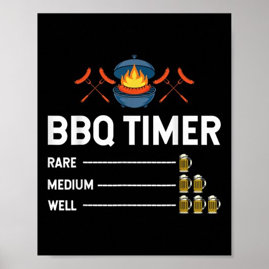 Poster Drôle Barbecue Chef Bbq Timer Fête de la bière (Devant)