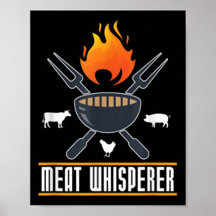 Poster Drôle Barbecue Chef Viande Whisperer Cadeau Fumer 