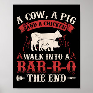 Poster Drôle Barbecue Vache porc poulet Viande graphique