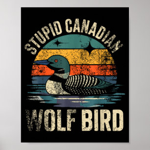 Poster Drôle bête canadien loup oiseau fou hockey