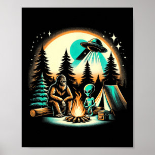 Poster Drôle Bigfoot & Alien Ufo Camping Aventure Ext