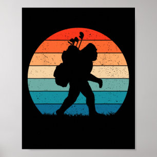 Poster Drôle Bigfoot Golf Vintage Retro Sasquatch Jouant