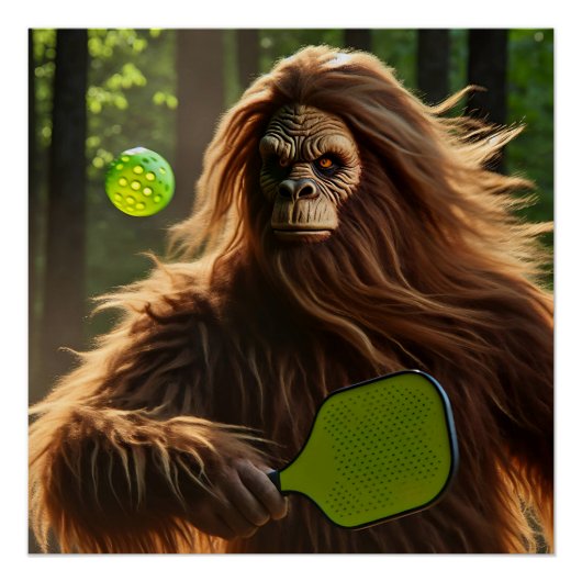 Poster Drôle Bigfoot jouer Pickleball (Devant)