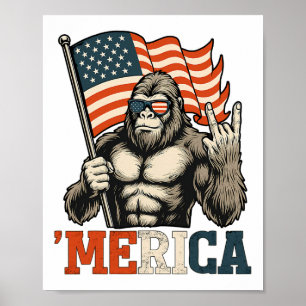 Poster Drôle Bigfoot Merica Rock Drapeau Usa Patriotique