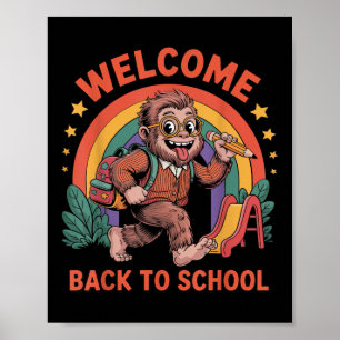 Poster Drôle Bigfoot Retour À L'École Enfant Bigfoot Sac