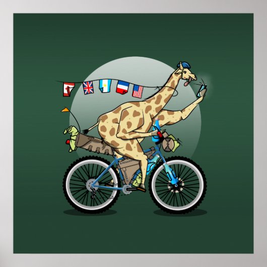 Poster Drôle bikepacking Giraffe dessin animé (Devant)