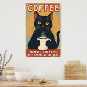 Poster Drôle Black Cat Coffee Art (Cuisine)