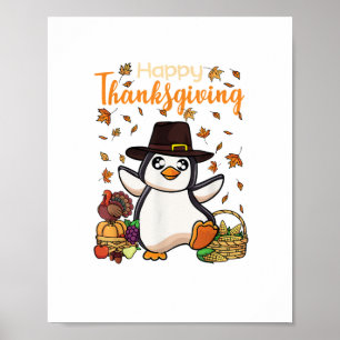 Poster Drôle Bon thanksgiving Pingouin Turquie garçons fi