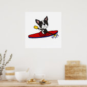 Poster Drôle Boston Terrier Chien Kayaking Cartoon (Cuisine)