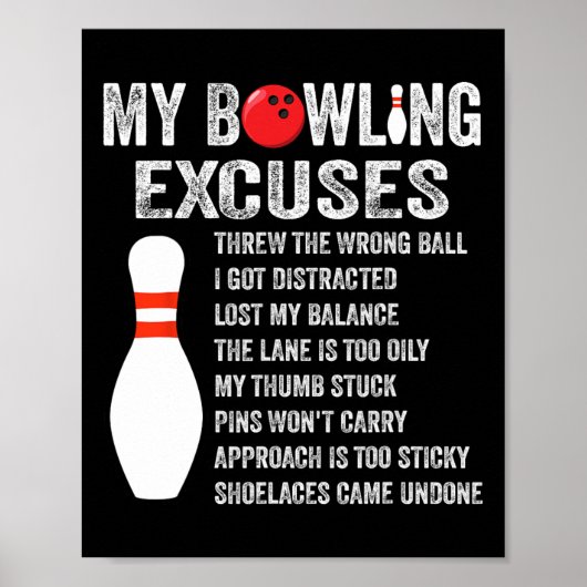 Poster Drôle Bowling Excuses Drôle Bowling Pin Bowling Cl (Devant)