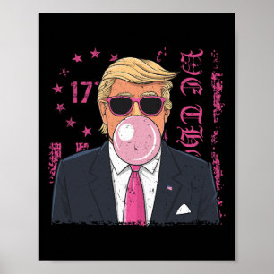 Poster Drôle Bubble Gum Trump Rétro Rose Drapeau Usa Patr