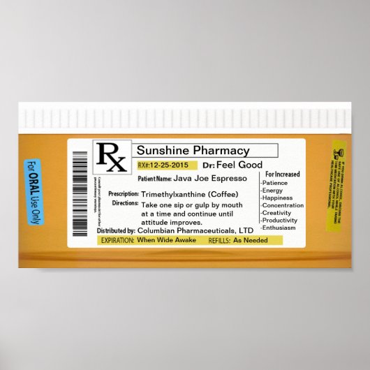 Poster Drôle café d'ordonnance RX (Devant)