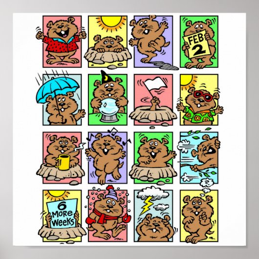 Poster Drôle Caricatures de la journée de la marmotte (Devant)