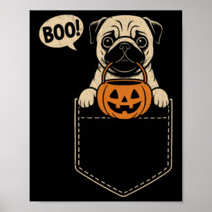 Poster Drôle Carlin Halloween mignon Carlin Poche de chie