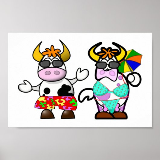 Poster drôle Cartoon Beach Vache Couple Poster (Devant)