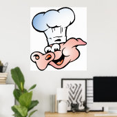 Poster Drôle Cartoon Cochon Chef avec Casquette (Bureau à domicile)