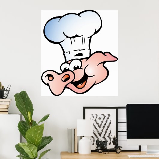 Poster Drôle Cartoon Cochon Chef avec Casquette (Bureau à domicile)