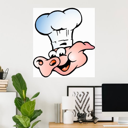 Poster Drôle Cartoon Cochon Chef avec Casquette