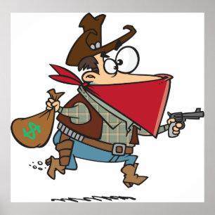 Poster Drôle Cartoon Cowboy Bandit Robber