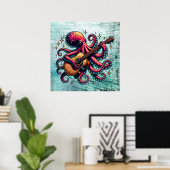 Poster Drôle Cartoon Octopus Jouer de la guitare (Bureau à domicile)