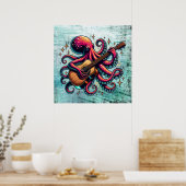 Poster Drôle Cartoon Octopus Jouer de la guitare (Cuisine)